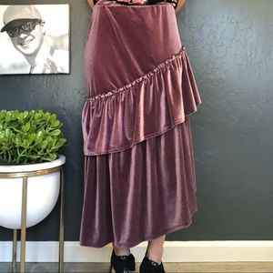 Purple/Lilac Velvet Asymmetrical Ruffle Skirt